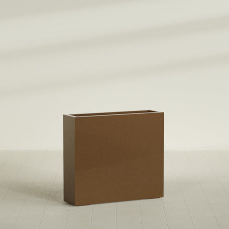 Amesbury Narrow Rectangular Planter in Metallic Bronze, 36"L × 10"D × 32"H, shown empty