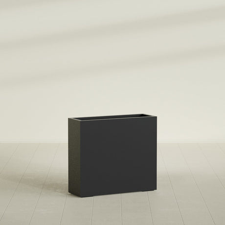 Delray Rectangular Planter in Matte Black, 36"L × 12"D × 32"H, shown empty