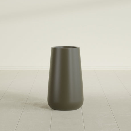 Saigon Tapered Round Planter in Matte Bronze, 14"D × 30"H, shown empty