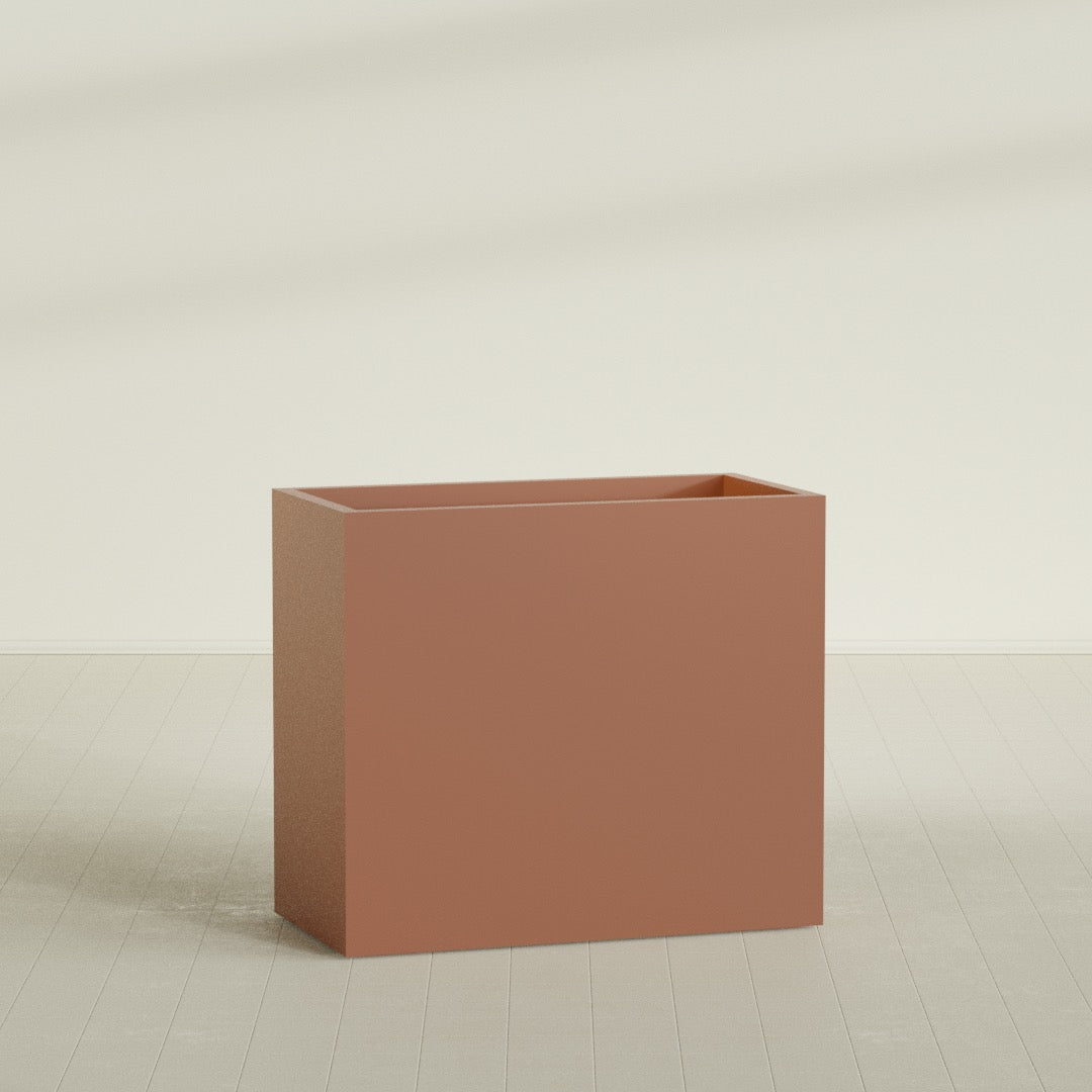 Darwin Rectangular Planter in Matte Terra Cotta, 48"L × 24"D × 42"H, shown empty