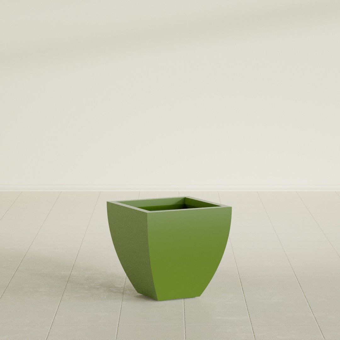 Lima Tapered Square Planter in Satin Green, 16", shown empty