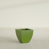 Lima Tapered Square Planter in Satin Green, 16", shown empty