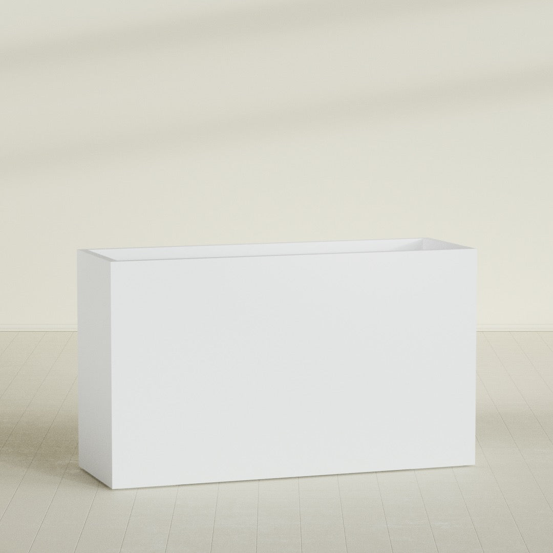 Darwin Rectangular Planter in Gloss Bright White, 72"L × 24"D × 42"H, shown empty