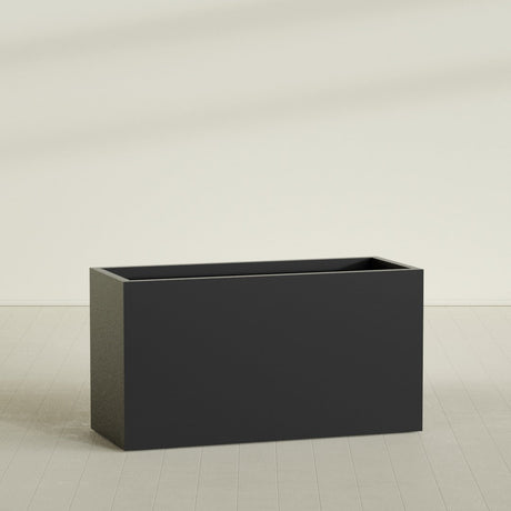 Brisbane Rectangular Planter in Matte Black, 60"L × 24"D × 32"H, shown empty