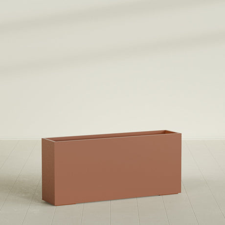 Potsdam Rectangular Planter in Matte Terra Cotta, 72"L × 16"D × 32"H, shown empty