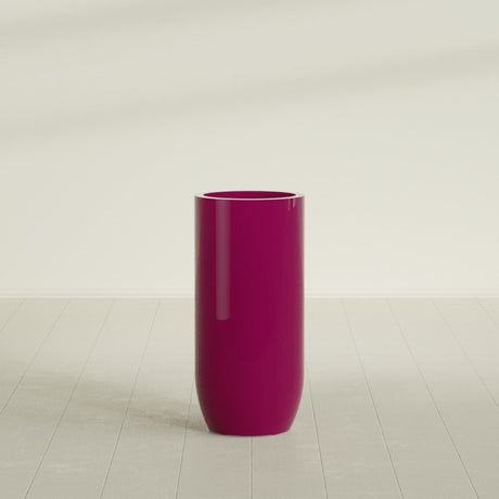 Saint Tropez Bullet Round Planter in Gloss Eggplant, 20"D × 43"H, shown empty