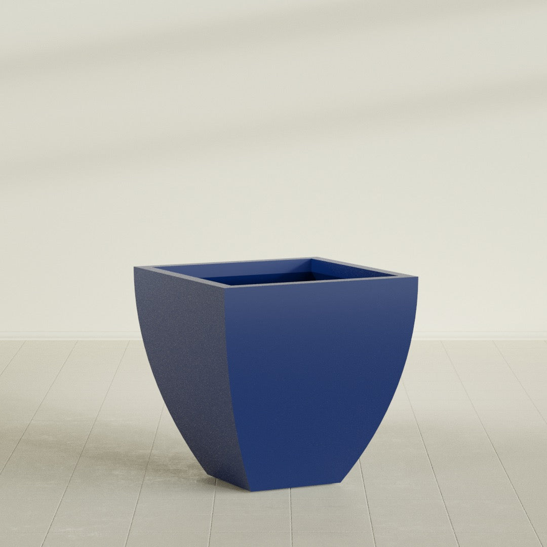 Lima Tapered Square Planter in Matte Cobalt Blue, 30", shown empty
