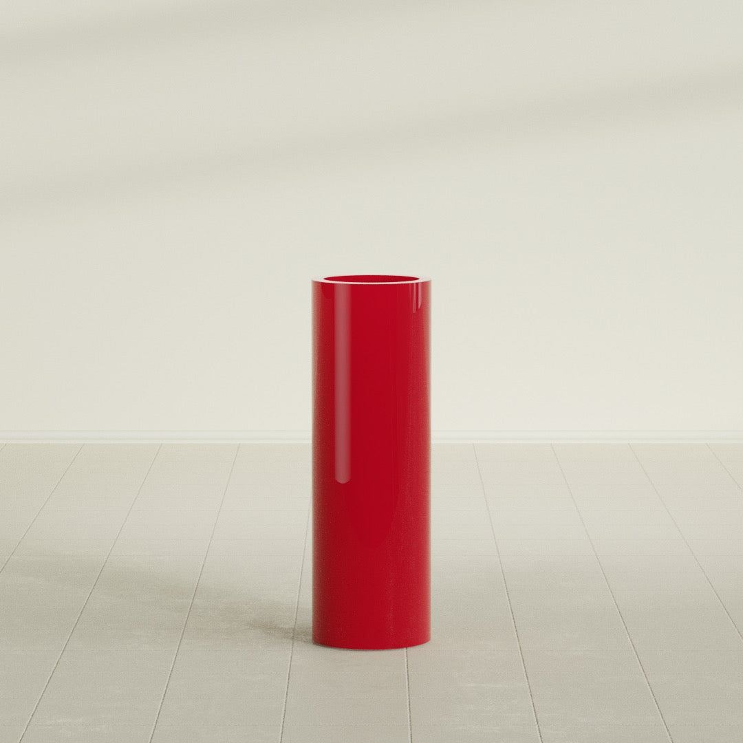Corry Cylinder Planter in Gloss Red, 10"D × 30"H, shown empty