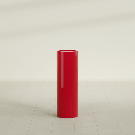 Corry Cylinder Planter in Gloss Red, 10"D × 30"H, shown empty