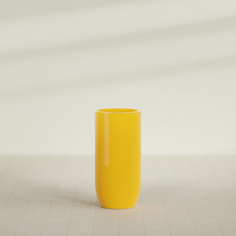 Saint Tropez Bullet Round Planter in Gloss Saffron, 24"D × 50"H, shown empty