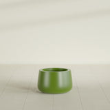 Short Hayden Bowl Planter in Satin Green, 12"D × 7"H, shown empty