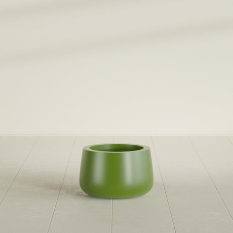 Short Hayden Bowl Planter in Satin Green, 12"D × 7"H, shown empty