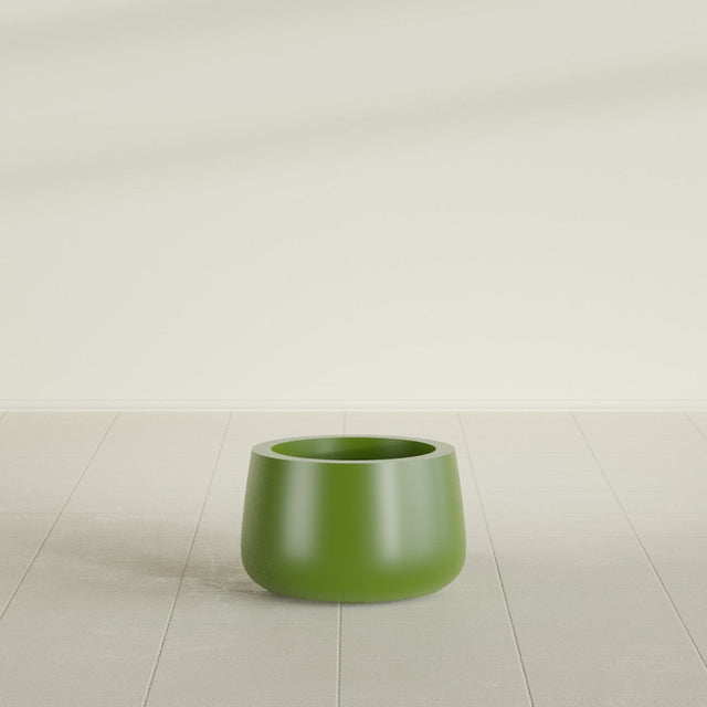 Short Hayden Bowl Planter in Satin Green, 12"D × 7"H, shown empty