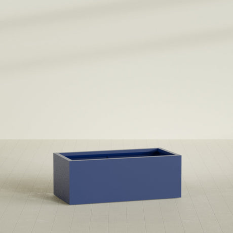 Torino Wide Rectangular Planter in Matte Cobalt Blue, 48"L × 24"D × 18"H, shown empty