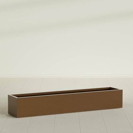 Cuba Low Rectangular Planter in Metallic Bronze, 72"L × 14"D × 12"H, shown empty