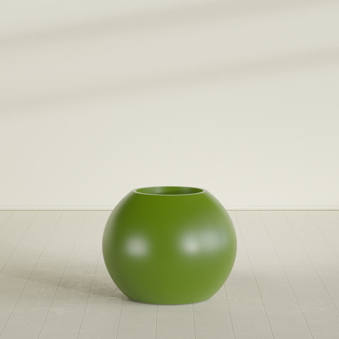 Globe Planter in Satin Green, 30"D × 24"H, shown empty