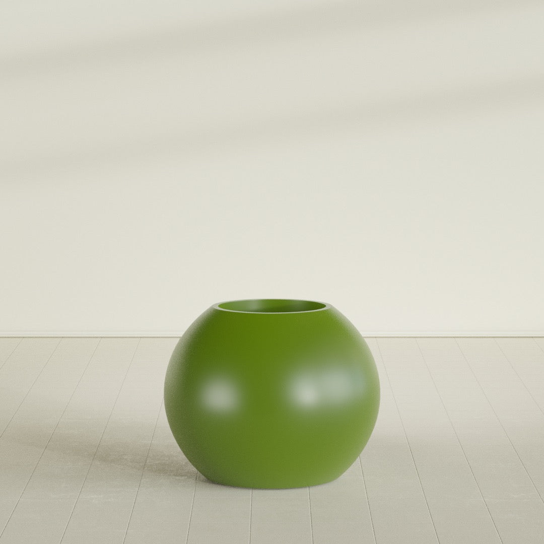 Globe Planter in Satin Green, 30"D × 24"H, shown empty