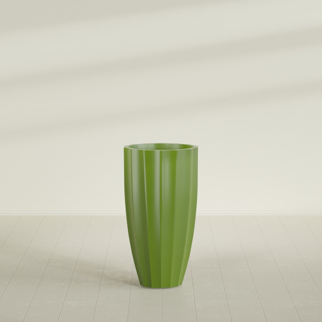 San Jose Tall Fluted Planter in Satin Green, 22"D × 40"H, shown empty