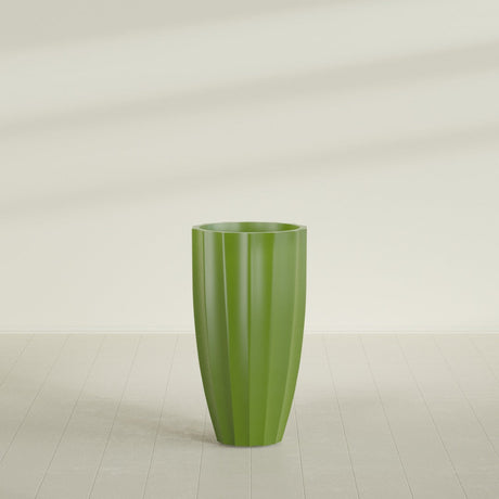 San Jose Tall Fluted Planter in Satin Green, 22"D × 40"H, shown empty