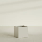 Montroy Cube Planter in Satin Beige, 32", shown empty