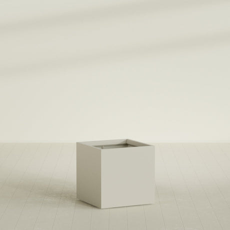 Montroy Cube Planter in Satin Beige, 32", shown empty