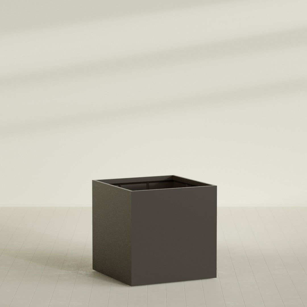 Montroy Cube Planter in Matte Dark Brown, 48", shown empty