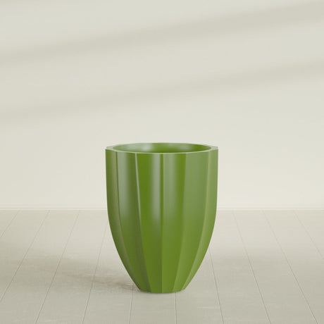 Alicante Fluted Planter in Satin Green, 26"D × 32"H, shown empty