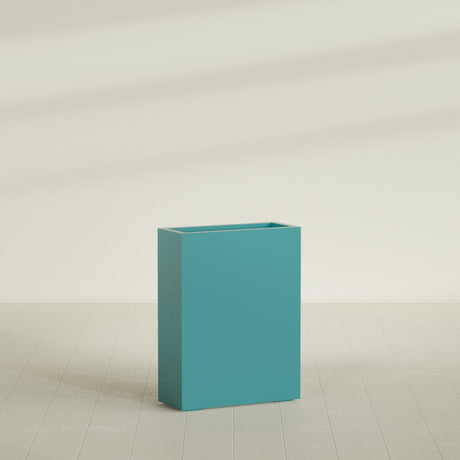 Amesbury Narrow Rectangular Planter in Satin Seafoam Green, 24"L × 10"D × 32"H, shown empty