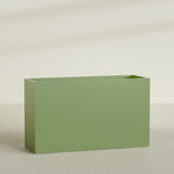 Darwin Rectangular Planter in Satin Green, 72"L × 24"D × 42"H, shown empty