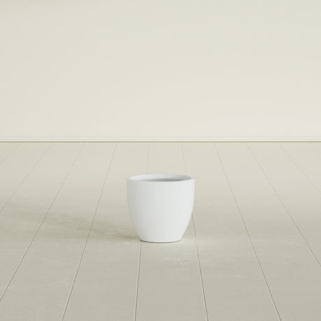 Wannsee Round Planter in Matte Bright White, 15"D × 13"H, shown empty
