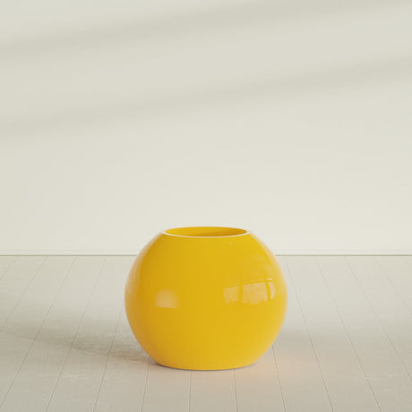 Globe Planter in Gloss Saffron, 30"D × 24"H, shown empty