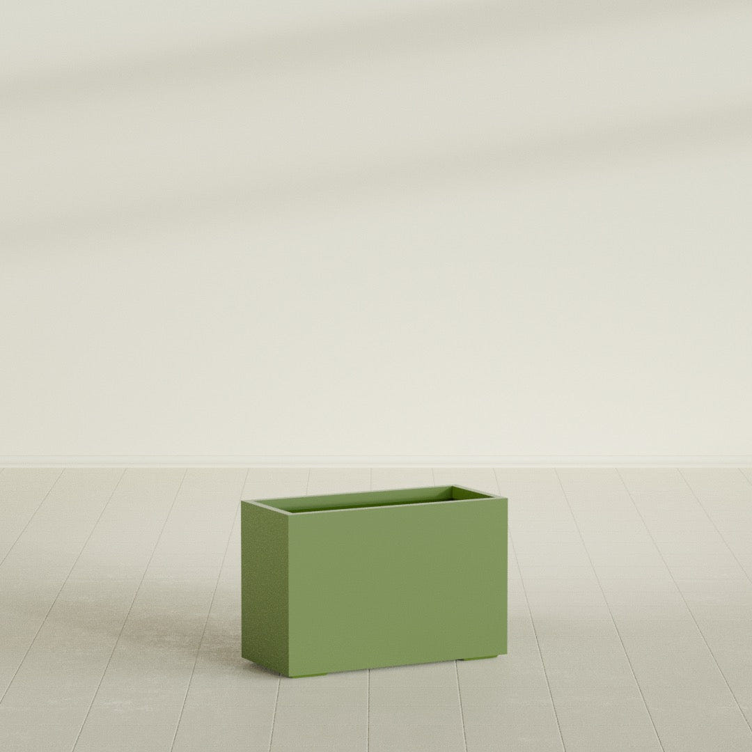 Tolga Rectangular Planter in Satin Green, 36"L × 16"D × 24"H, shown empty