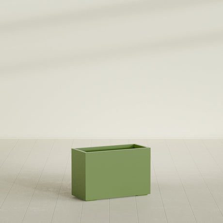 Tolga Rectangular Planter in Satin Green, 36"L × 16"D × 24"H, shown empty