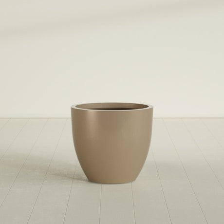 Wannsee Round Planter in Gloss Metallic Gold, 33"D × 29"H, shown empty