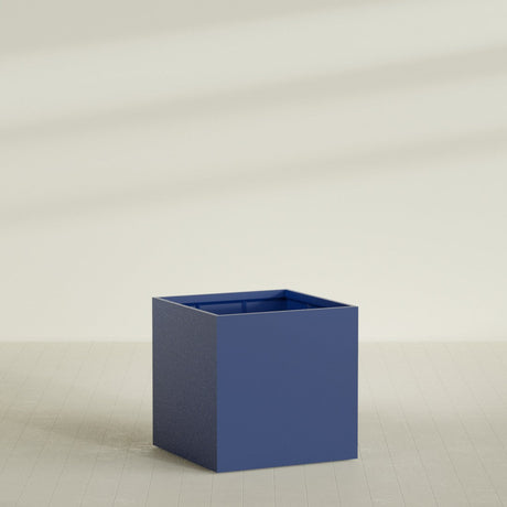 Montroy Cube Planter in Matte Cobalt Blue, 48", shown empty