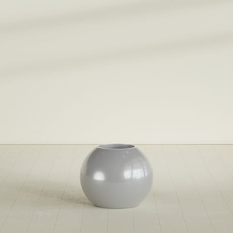 Globe Planter in Metallic Silver, 24"D × 19"H, shown empty