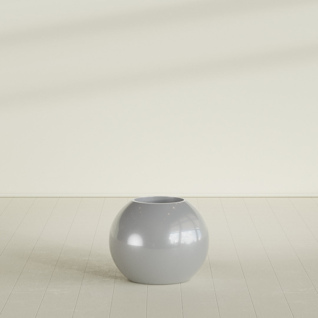 Globe Planter in Metallic Silver, 24"D × 19"H, shown empty