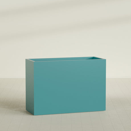 Darwin Rectangular Planter in Satin Seafoam Green, 60"L × 24"D × 42"H, shown empty