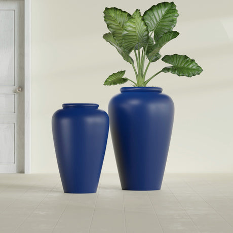 Barà Jar fiberglass planter in Matte Cobalt Blue, size range, in a sunlit interior