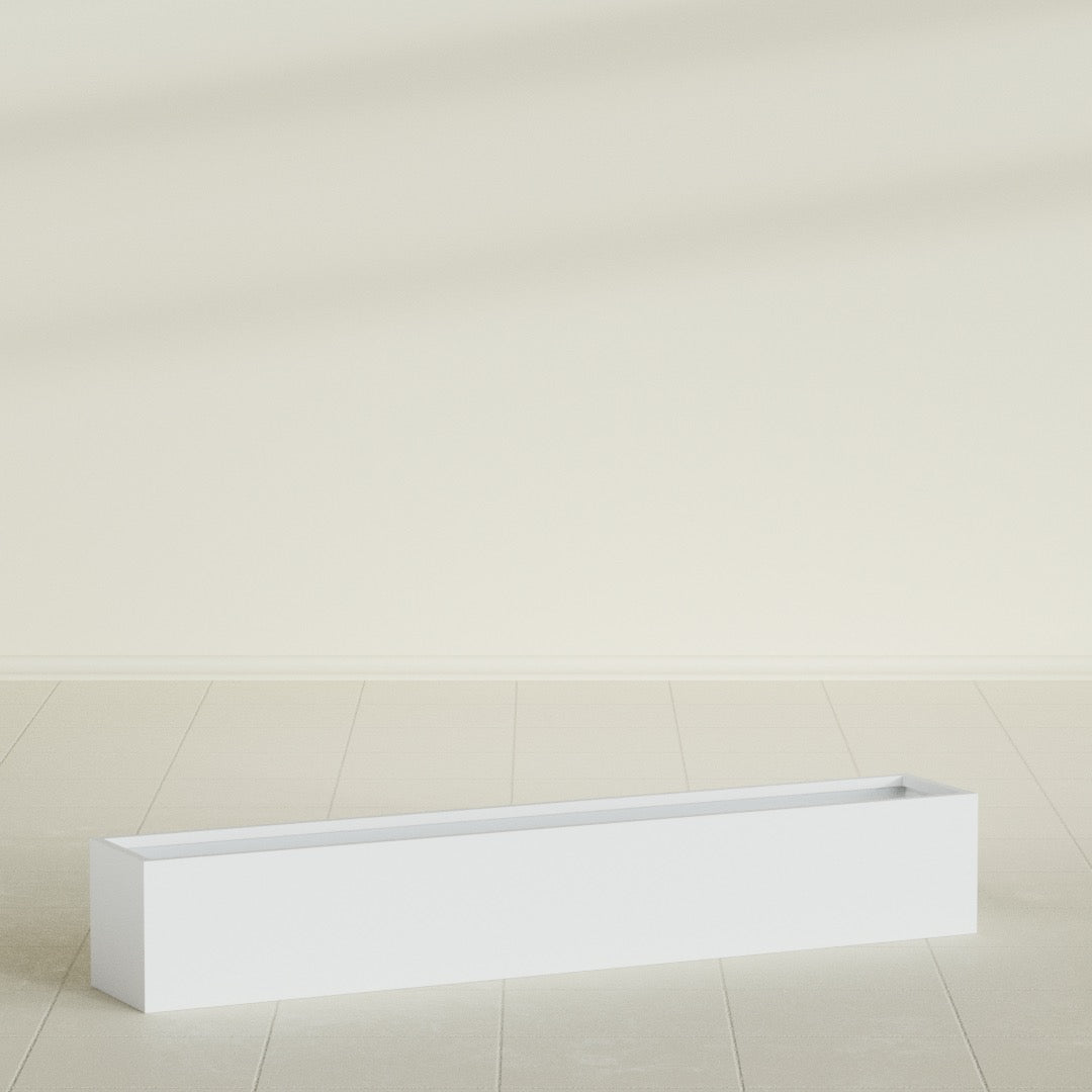 Monaco Rectangle Planter in Gloss Bright White, 44"L, shown empty