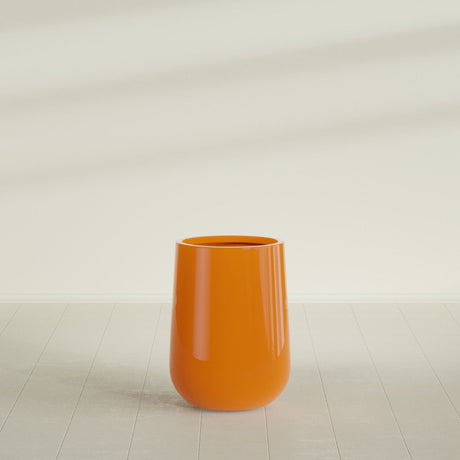 Hayden Urn Planter in Gloss Tangerine, 15"Diam × 23"H, shown empty