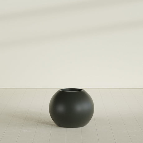 Globe Planter in Matte Charcoal, 24"D × 19"H, shown empty