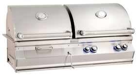 Fire Magic Aurora Built-In Gas Grills in stainless steel with dual lids and control knobs for outdoor cooking luxury