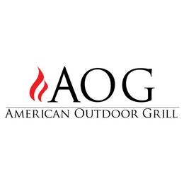 American Outdoor Grill logo with red flame icon and black serif font on white background
