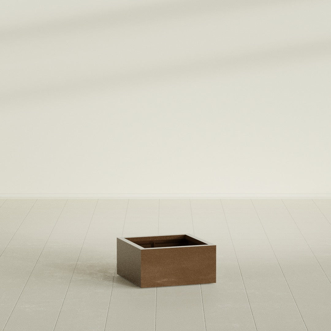 Antwerp corner fiberglass planter in Metallic Bronze