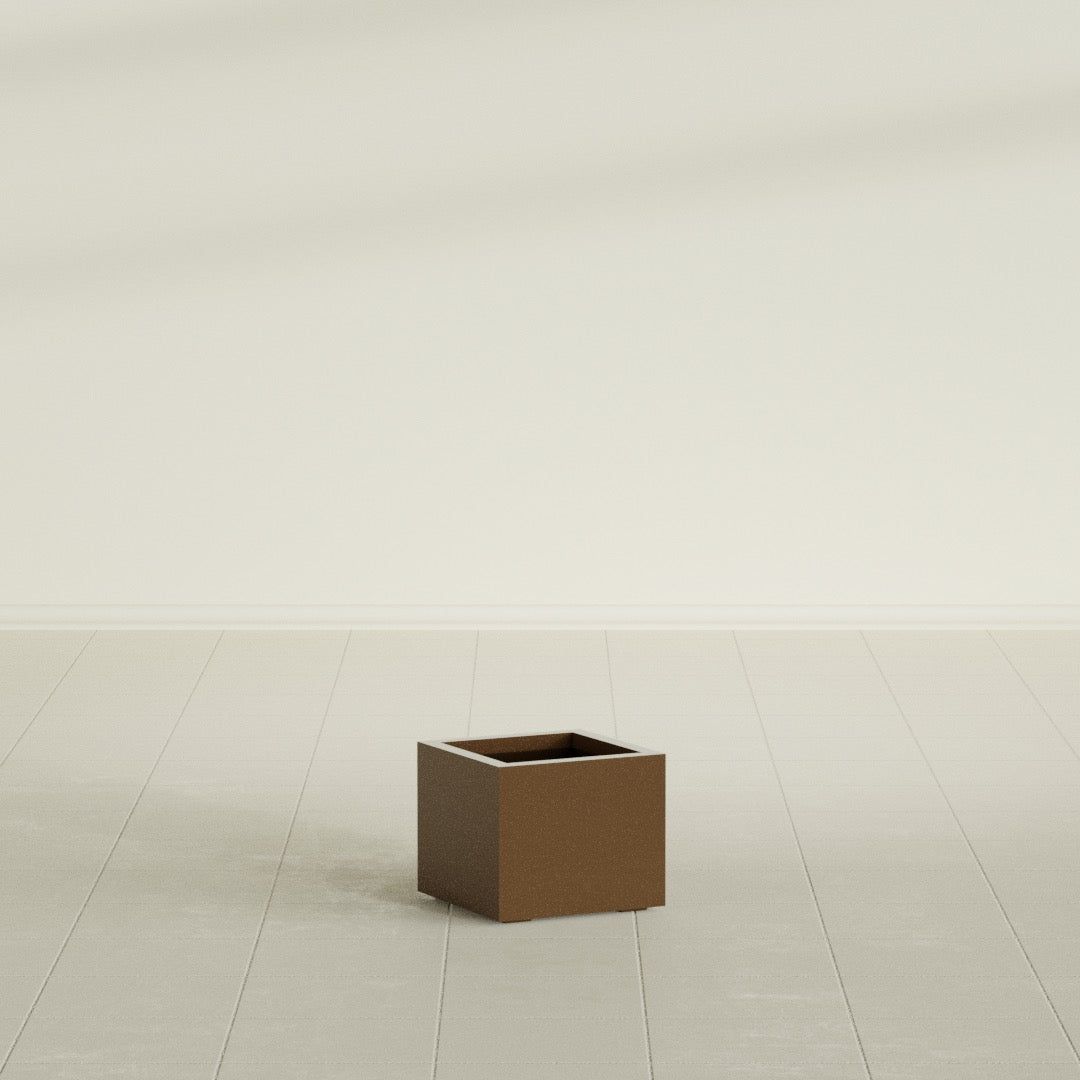 Cuba corner fiberglass planter in Metallic Bronze