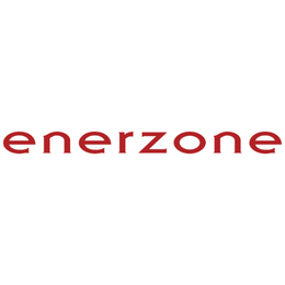 Minimalist logo design with lowercase red letters spelling "enerzone" on a plain white background