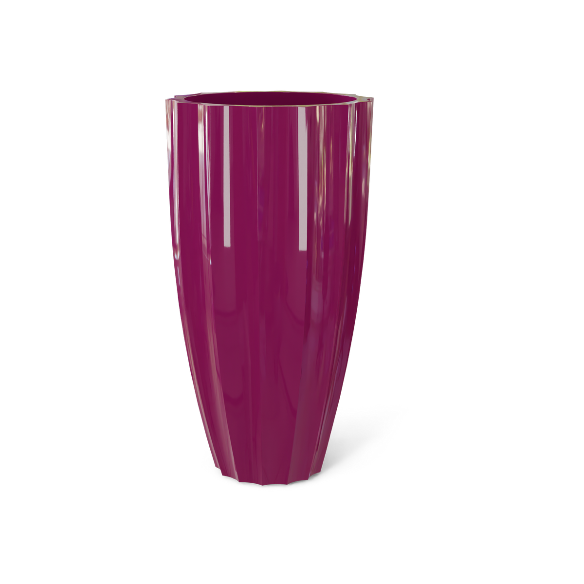 San Jose tall fluted fiberglass planter in Gloss Eggplant