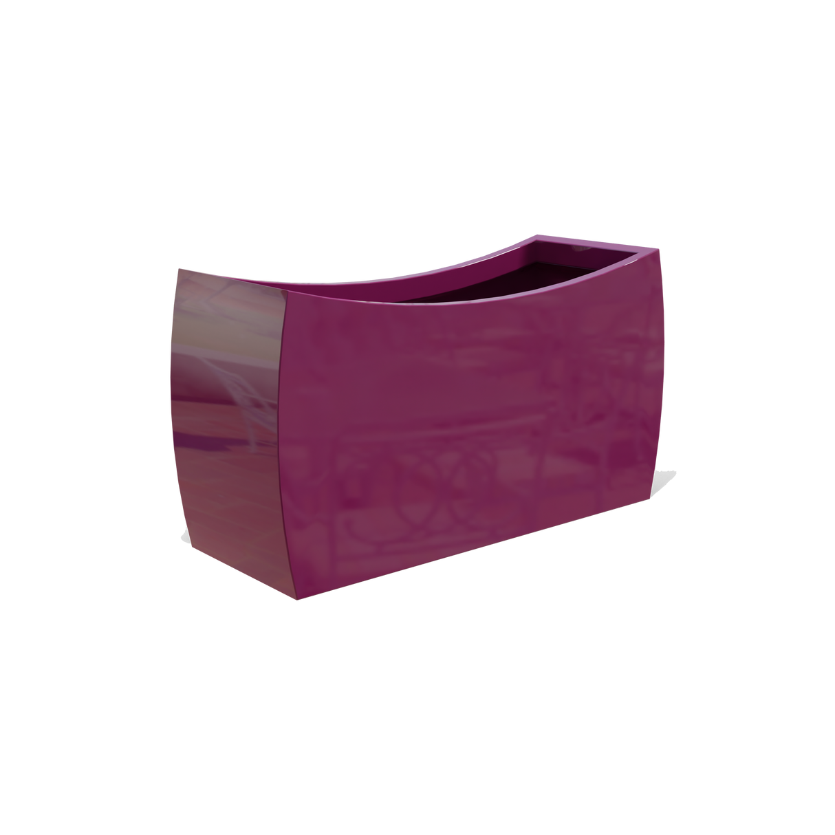 Seoul curved rectangular fiberglass planter in Gloss Eggplant