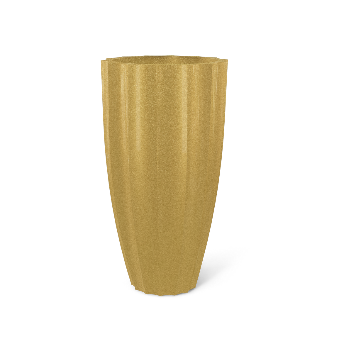 San Jose tall fluted fiberglass planter in Gloss Metallic Gold